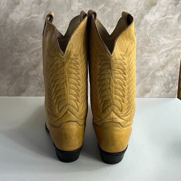 Justin Boots Men's Size 9 Cowboy Western Blonde Leather Embroidered made in USA - Picture 4 of 16